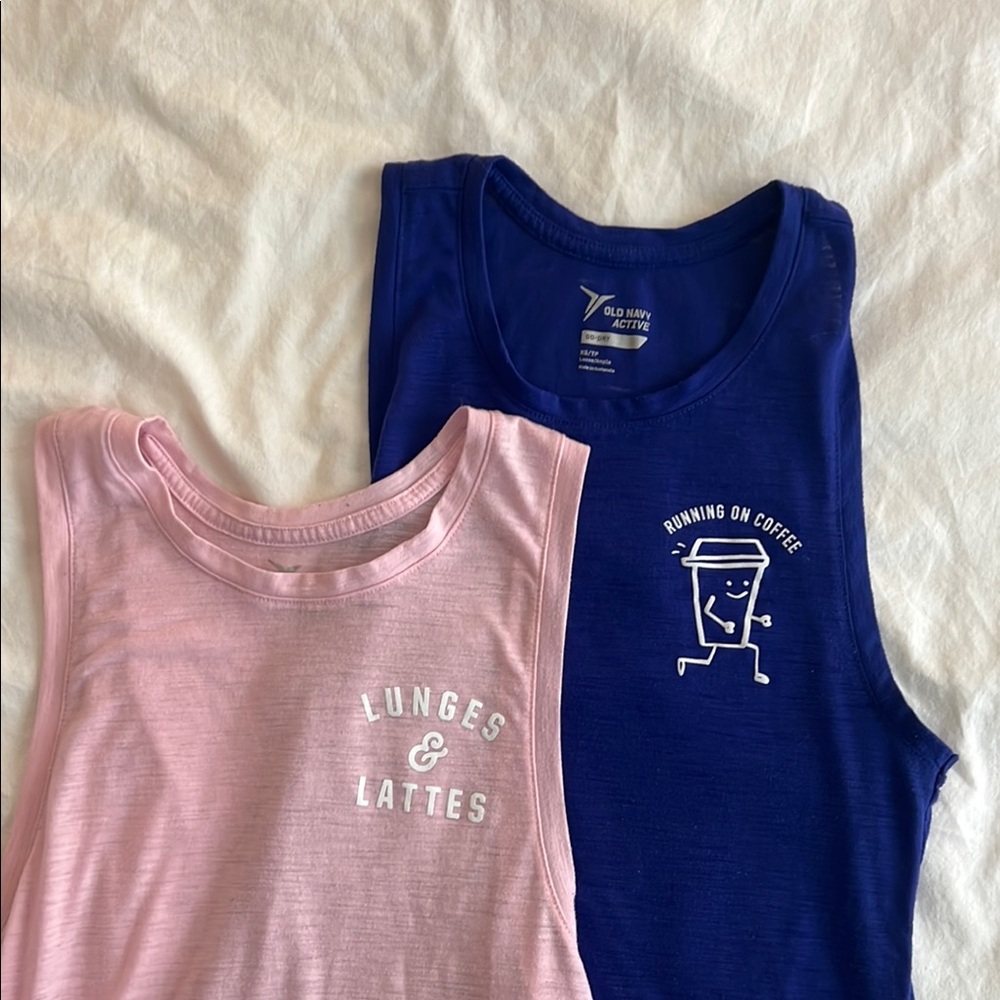 Old Navy Pink and Blue Graphic Tank Tops